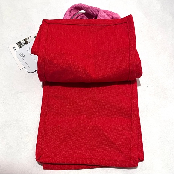 Rae Dunn Set of Two Small LOVE Cloth Tote Bags Red/Pink - Picture 2 of 13